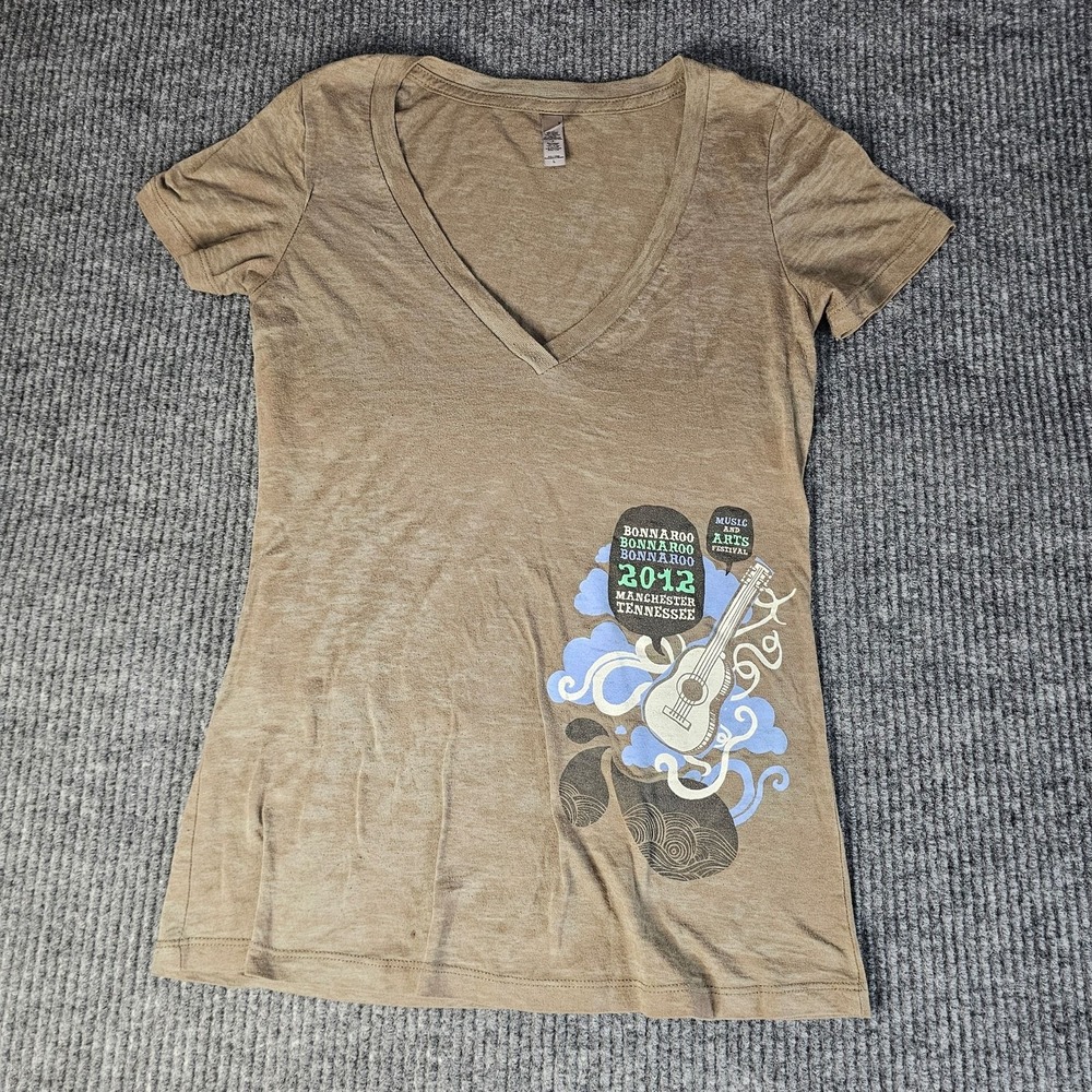 Bonnaroo 2012 Shirt Womens Large Brown V Neck Music Festival Tee Tennessee